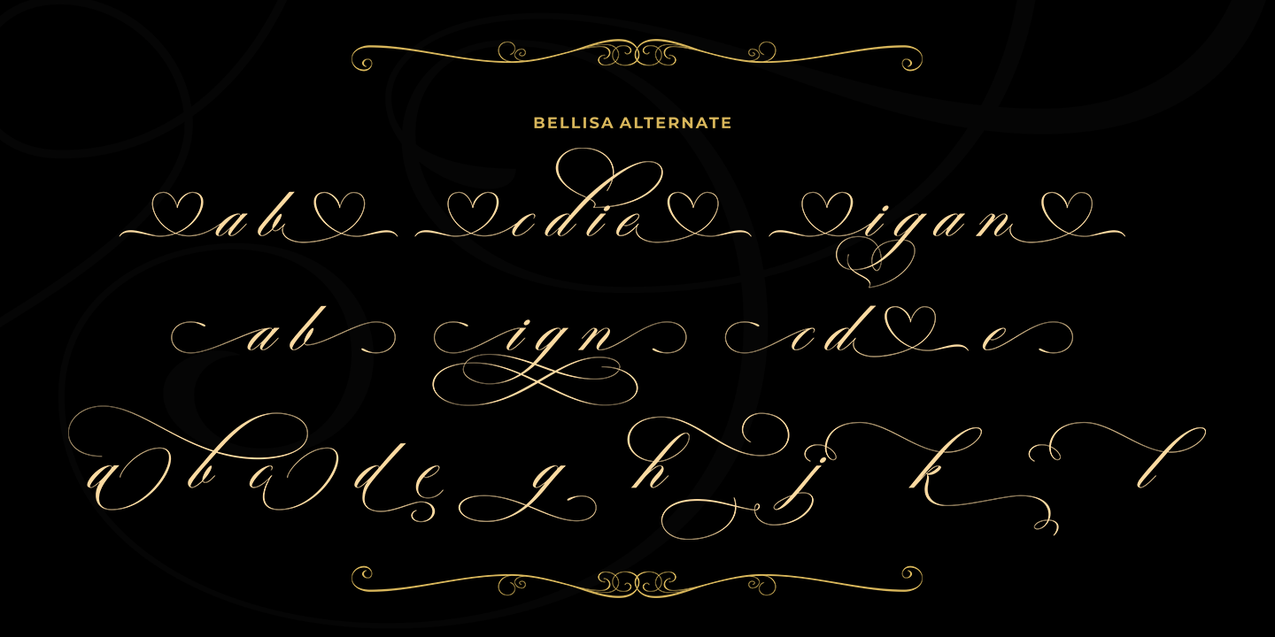 Beispiel einer Bellisa Script Ornamen-Schriftart